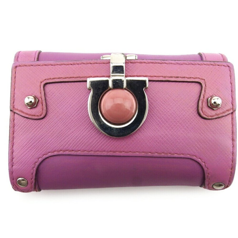 Salvatore Ferragamo Key Case Ganchini Pink Leather Authentic USED